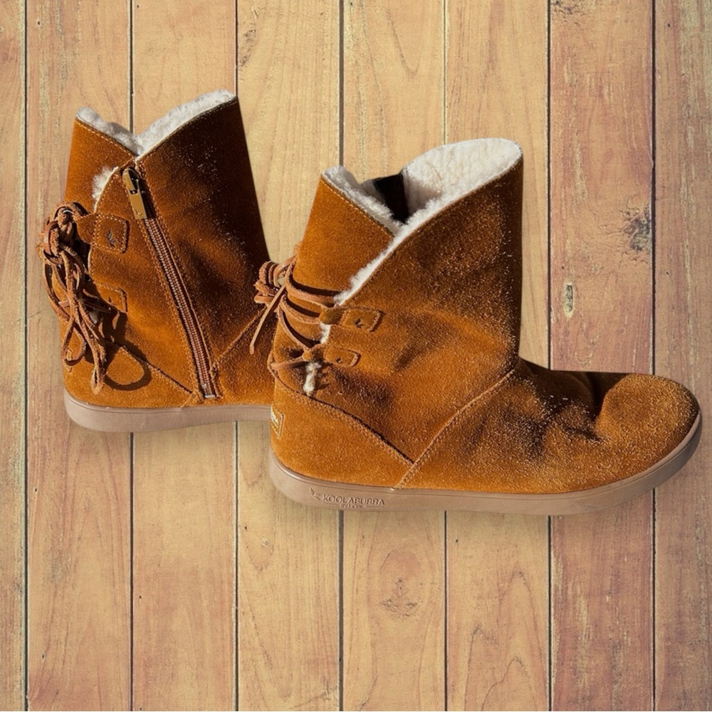 Koolaburra Shazi Mini Chestnut Boots Suede Sheepskin Women's Size 9